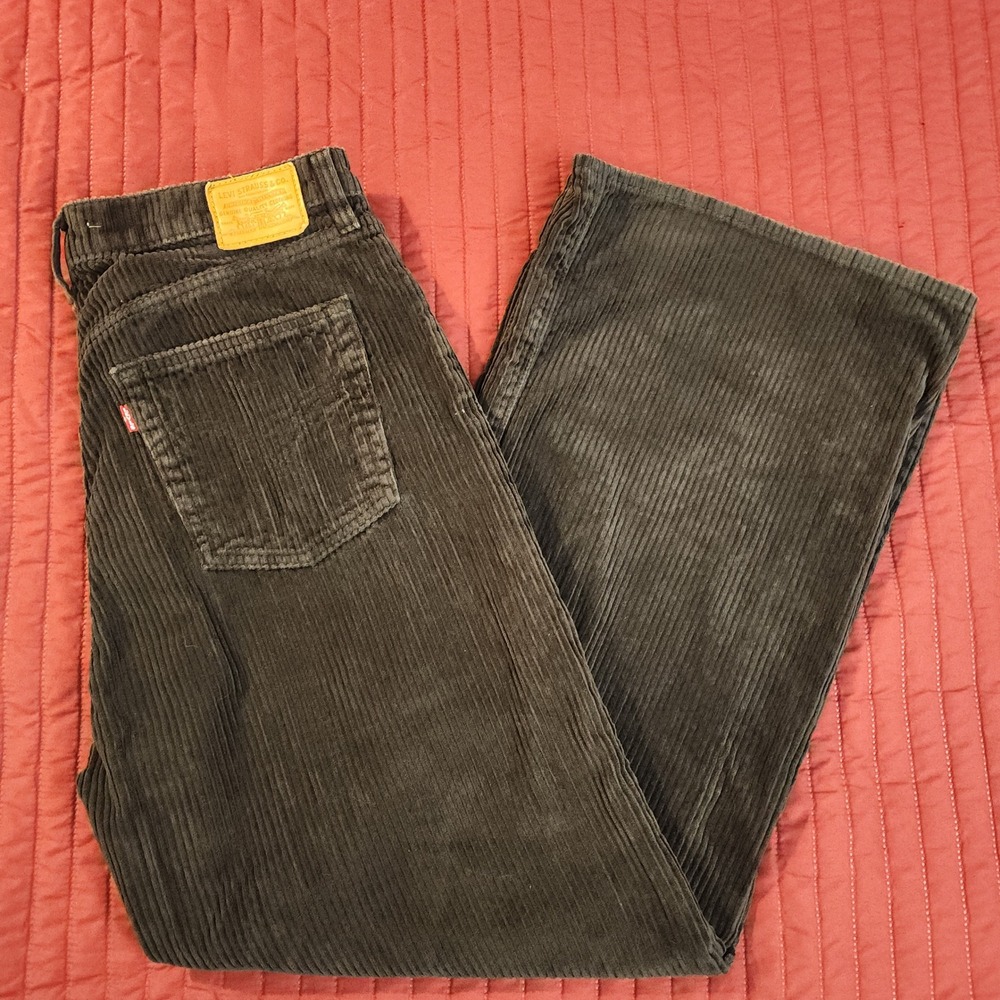Levis Premium Ribcage Wide Leg Corduroy Pants Dark Grey Charcoal W32 L32